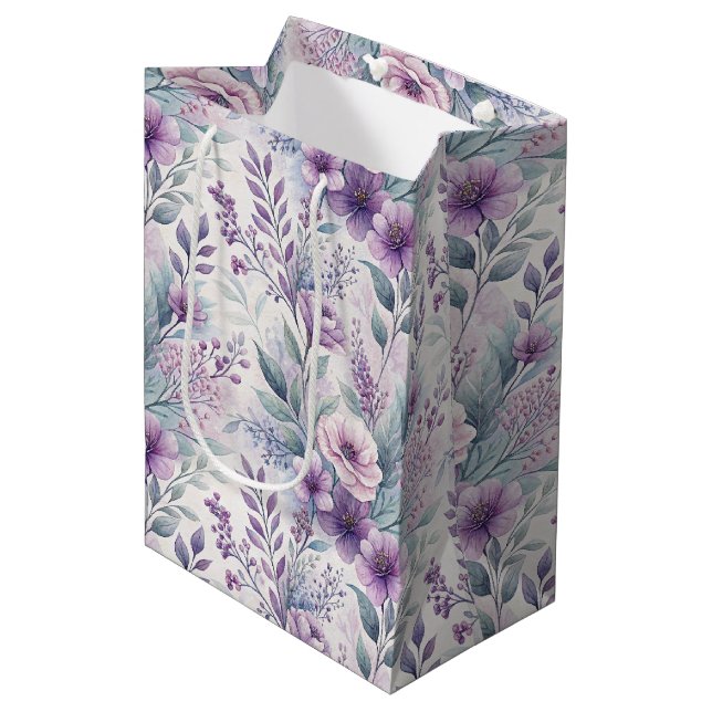 Bolsa De Regalo Mediana Purple, Pink, Lavender Floral  (Angulo Anverso)