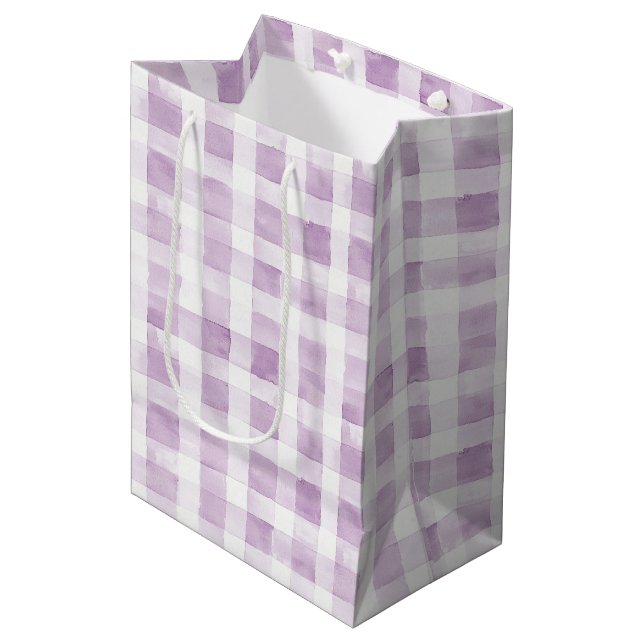 Bolsa De Regalo Mediana Purple White Plaid Stripes (Angulo Anverso)