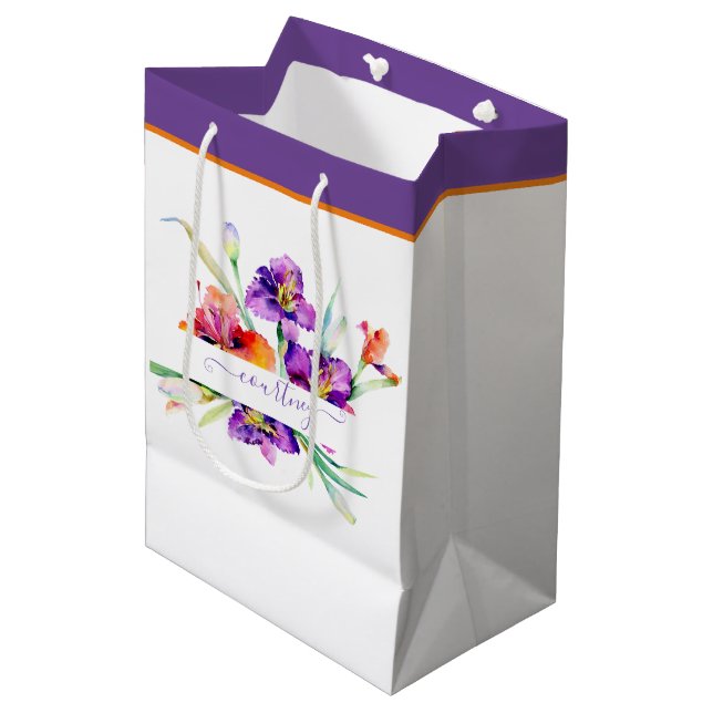 Bolsa De Regalo Mediana Púrpura acuarela Iris personalizado (Angulo Anverso)