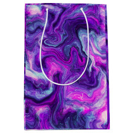 Bolsa De Regalo Mediana Púrpura, azul, marble rosa Fluid Art Cumpleaños