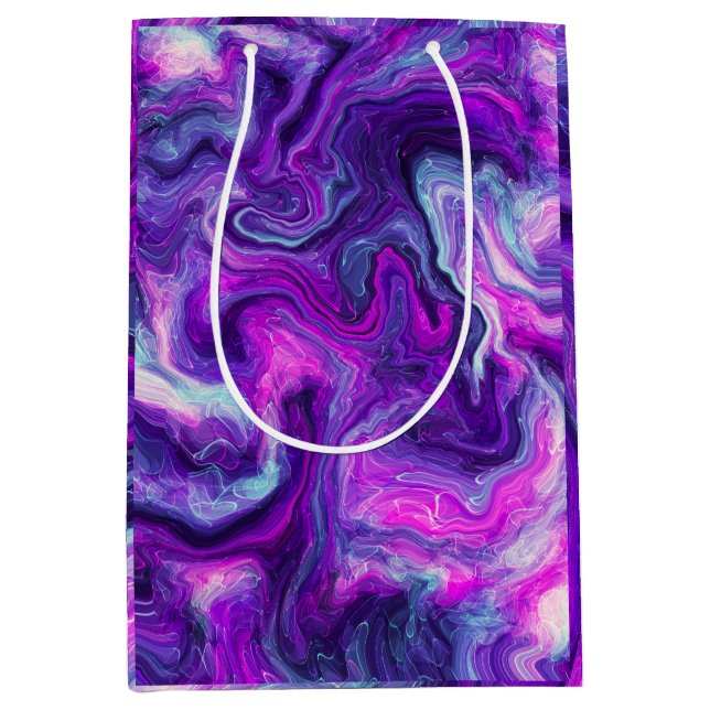 Bolsa De Regalo Mediana Púrpura, azul, marble rosa Fluid Art Cumpleaños (Anverso)
