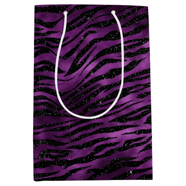 Bolsa De Regalo Mediana Púrpura Glitz Zebra Print (Anverso)