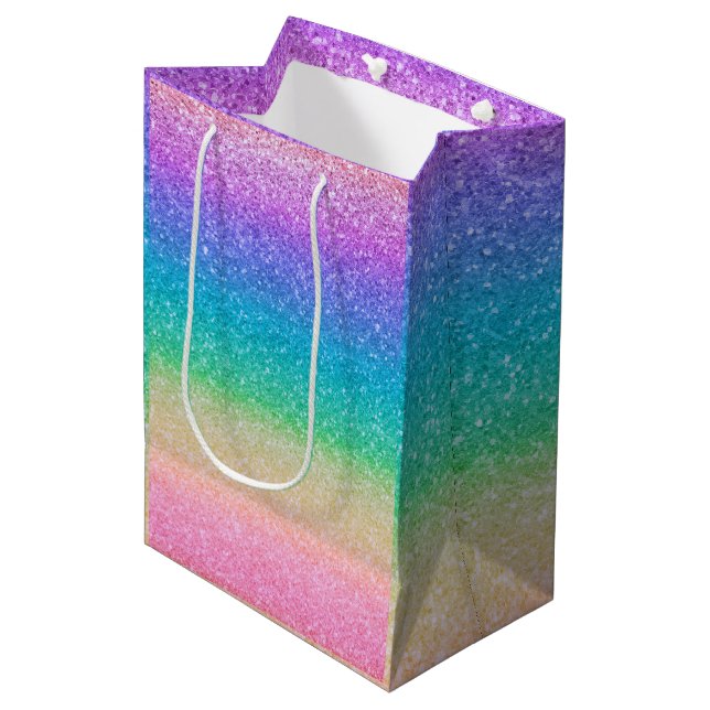 Bolsa De Regalo Mediana Purpurina arcoiris Bonito espumoso fiesta de cumpl (Angulo Anverso)
