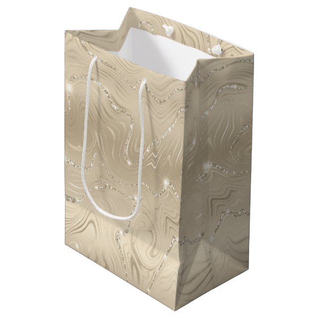 Bolsa De Regalo Mediana Purpurina beige de fondo de Champagne de lujo (Angulo Anverso)