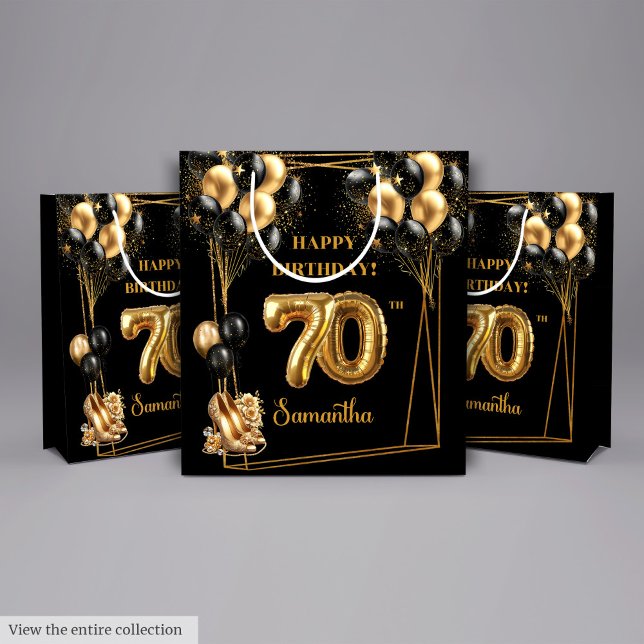 Bolsa De Regalo Mediana Purpurina Confetti 70º cumpleaños personalizado (Glitter Confetti 70th Birthday Personalized Medium Gift Bag)