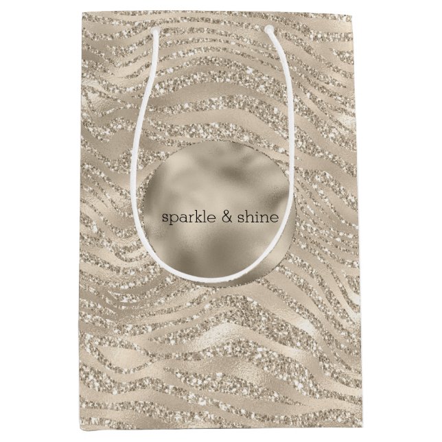 Bolsa De Regalo Mediana Purpurina de champán de oro Zebra Impresión glam (Anverso)