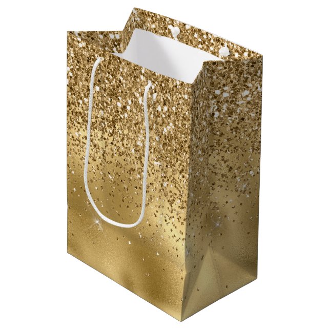 Bolsa De Regalo Mediana Purpurina de Faux Glam Sparkle Gold (Angulo Anverso)