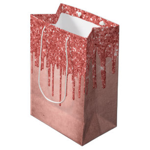 Bolsa De Regalo Mediana Purpurina de goteo Naranja Terra Cotta Coral