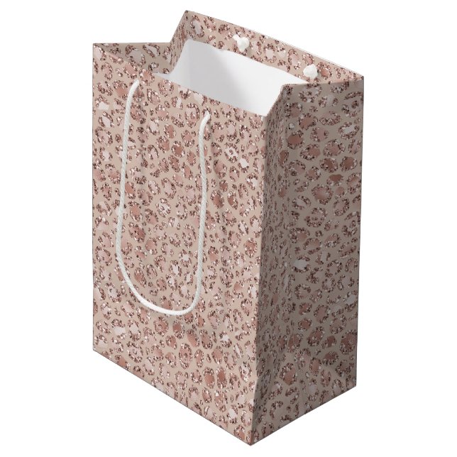 Bolsa De Regalo Mediana Purpurina de impresión de leopardo Rubor de cream  (Angulo Anverso)