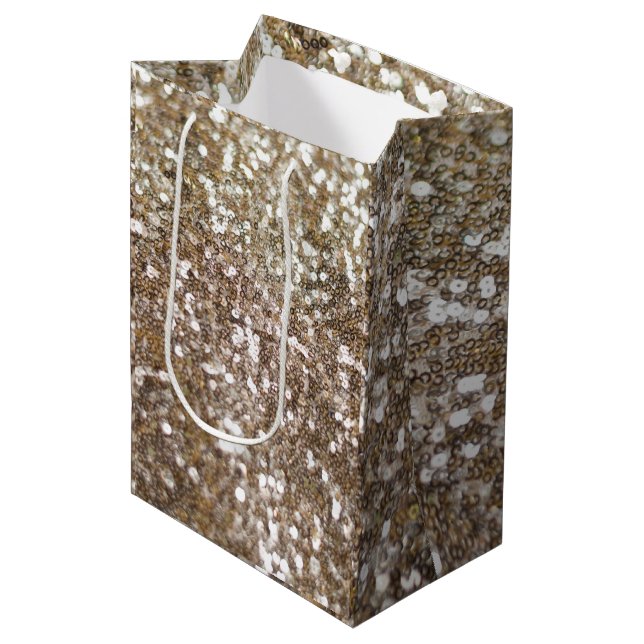 Bolsa De Regalo Mediana Purpurina de oro Sparkling Glam Girly Glitzy (Angulo Anverso)