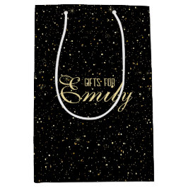 Bolsa De Regalo Mediana Purpurina de tono dorado y destellos en negro