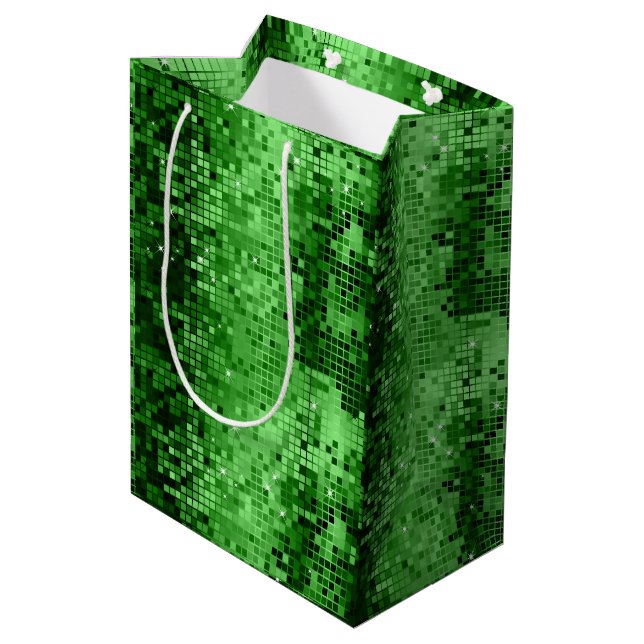 Bolsa De Regalo Mediana Purpurina Discoteca Verde Y Parkles (Angulo reverso)
