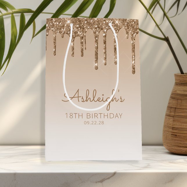 Bolsa De Regalo Mediana Purpurina Drip 18th Birthday Gold (Subido por el creador)