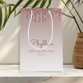 Bolsa De Regalo Mediana Purpurina Drip 80th Birthday Rosa Gold