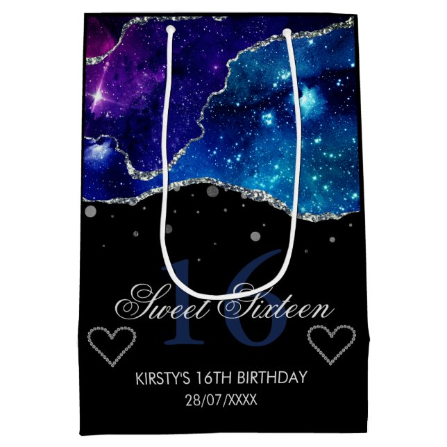 Bolsa De Regalo Mediana Purpurina Galaxy Agate Sweet 16 (Reverso)