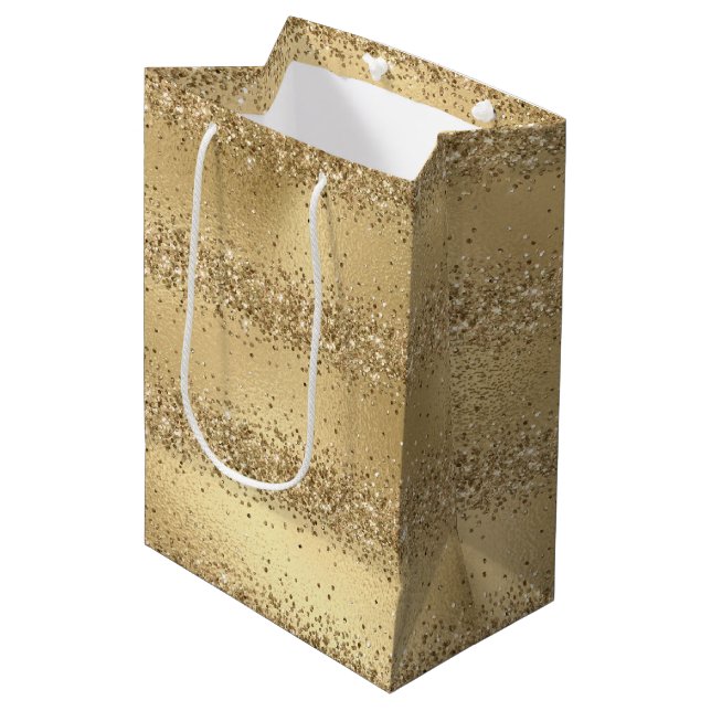Bolsa De Regalo Mediana Purpurina Glam Gold Luxe Glitzy Sparkle (Angulo Anverso)