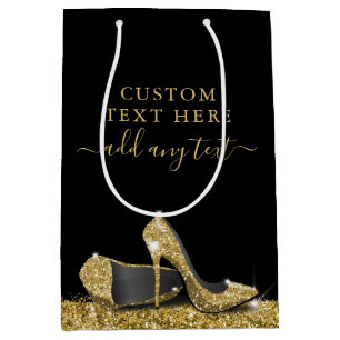 Bolsa De Regalo Mediana Purpurina High Heels Gold Black Personalizado