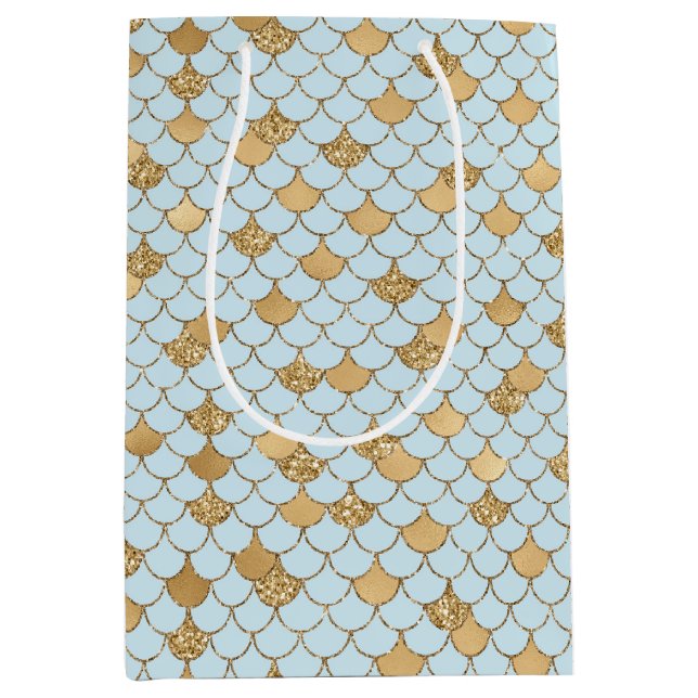 Bolsa De Regalo Mediana Purpurina Mermaid Blue Gold Sparkle (Anverso)