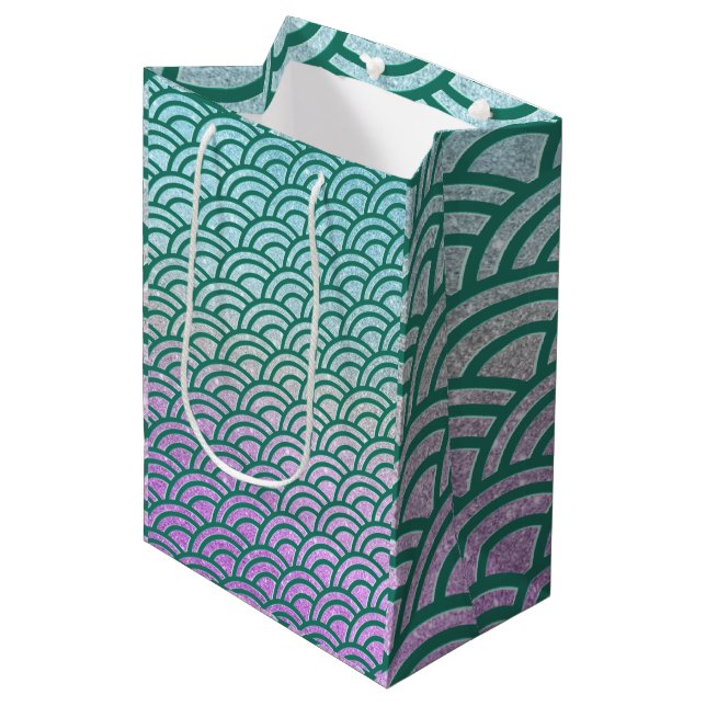 Bolsa De Regalo Mediana Purpurina Mermaid Green y Purple Faux (Angulo Anverso)