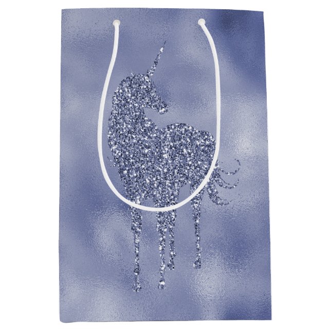 Bolsa De Regalo Mediana Purpurina morado de unicornio (Anverso)