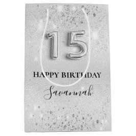 Bolsa De Regalo Mediana Purpurina plateado Quinceanera despierta glamour