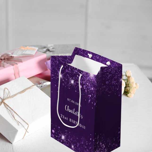 Bolsa De Regalo Mediana Purpurina púrpura de cumpleaños (Subido por el creador)