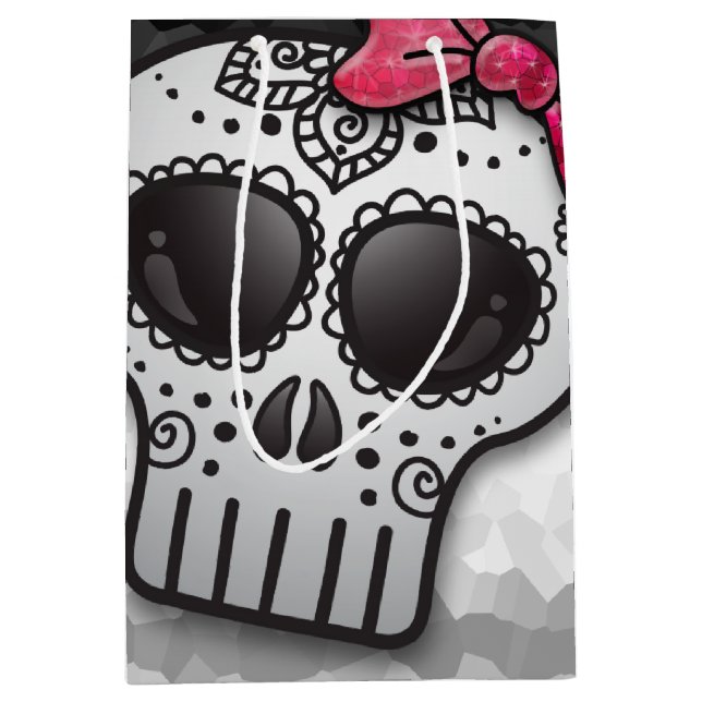 Bolsa De Regalo Mediana Purpurina rosa cálido Día de la Calavera Azúcar Mu (Anverso)