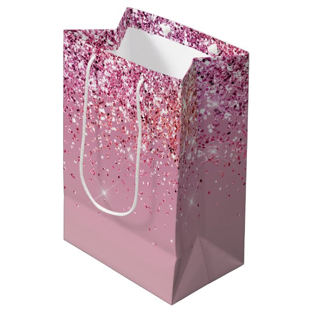 Bolsa De Regalo Mediana Purpurina Rosa dorado rosado dorado (Angulo Anverso)