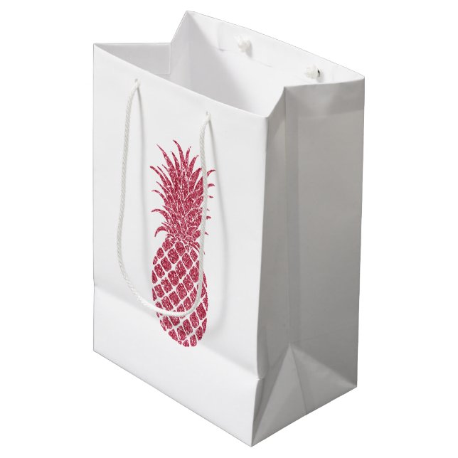 Bolsa De Regalo Mediana Purpurina rosado de piña tropical (Angulo Anverso)