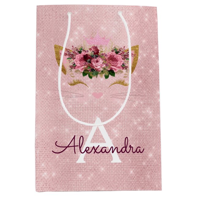 Bolsa De Regalo Mediana Purpurina rosado Rubor Rosa Kitten (Anverso)