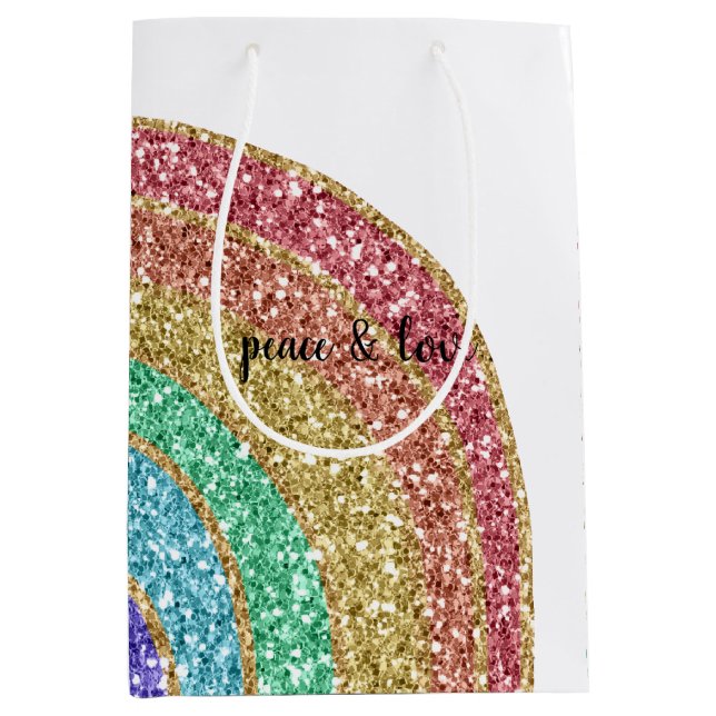 Bolsa De Regalo Mediana Purpurina Sparkle Gold Rainbow personalizado (Anverso)