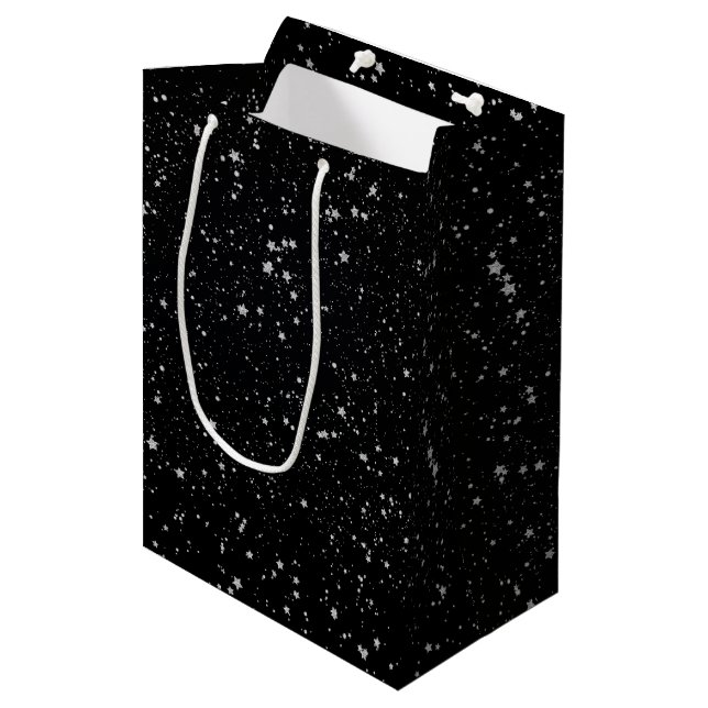 Bolsa De Regalo Mediana Purpurina Stars2 - Negro de plata (Angulo Anverso)