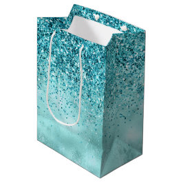 Bolsa De Regalo Mediana Purpurina Turquoise Aqua Gold Glam