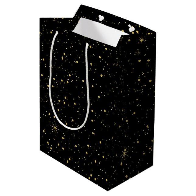 Bolsa De Regalo Mediana Purpurina y chispas dorados y negros (Angulo reverso)