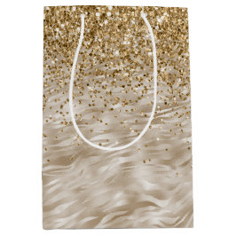 Bolsa De Regalo Mediana Purpurina Zebra Print Faux Gold