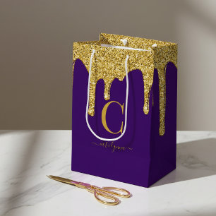 Bolsa De Regalo Mediana Purpurinas Royal Purple Gold Sparkle Dris Monogram
