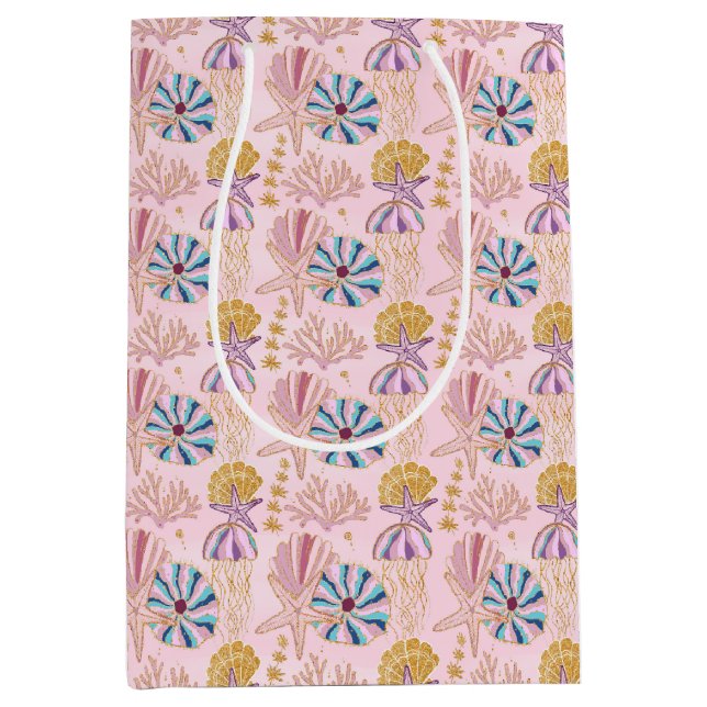 Bolsa De Regalo Mediana Purpurinoso de la bebé niña rosada bajo el mar (Anverso)