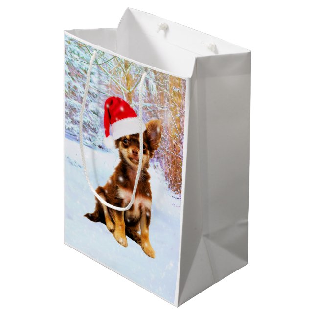 Bolsa De Regalo Mediana Que los Navidades de la nieve festejen perro chihu (Angulo Anverso)
