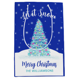 Bolsa De Regalo Mediana Que nieve azul vacaciones de árbol de Navidad
