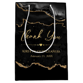 Bolsa De Regalo Mediana Quinceañera de Agata con Brillo Falso Negro y Dora
