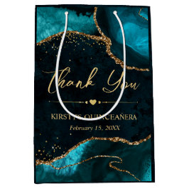Bolsa De Regalo Mediana Quinceañera de falso brillo de ágata verde azulado