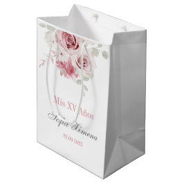 Bolsa De Regalo Mediana Quinceañera floral rosa Rubor