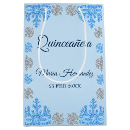 Bolsa De Regalo Mediana Quinceañera Ice Blue Silver Snowflake