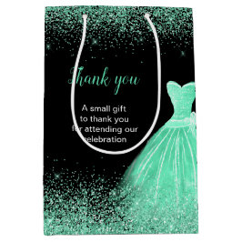 Bolsa De Regalo Mediana Quinceanera Mint Green Dress Faux Purpurina
