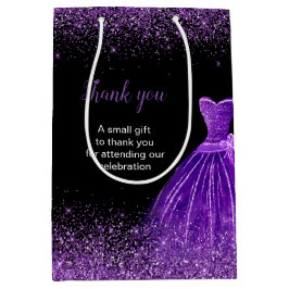 Bolsa De Regalo Mediana Quinceanera Oscuro Vestido Púrpura Faux Purpurina