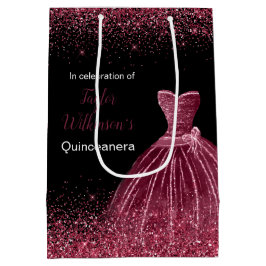 Bolsa De Regalo Mediana Quinceanera Plum Vestido púrpura Faux Purpurina