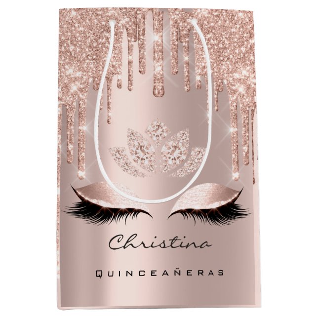 Bolsa De Regalo Mediana Quinceañeras Sweet 16th 15th Bridal Sparkly (Anverso)