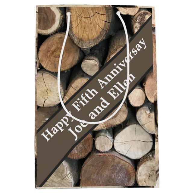 Bolsa De Regalo Mediana Quinto aniversario Boda editable (Anverso)