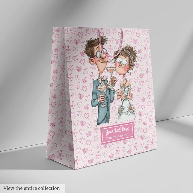 Bolsa De Regalo Mediana Quirky Boda Regalo Bolsa Personalizado Humor para  (Quirky Wedding Gift Bag Cartoon Newlyweds Humor)