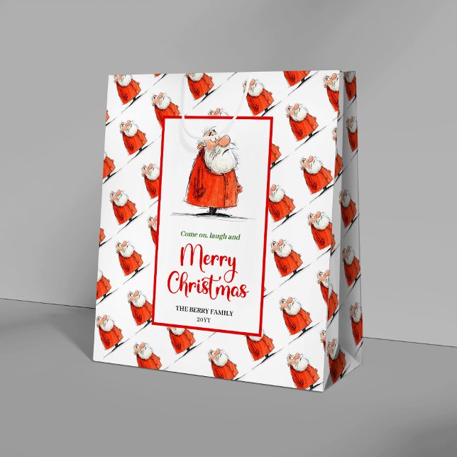 Bolsa De Regalo Mediana Quirky Santa Claus cheerful holiday gift bags (Quirky Santa Claus cheerful holiday gift bag design)